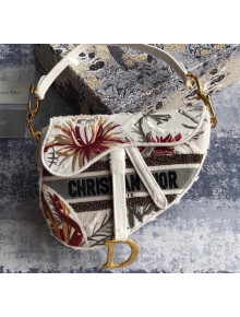 Dior White Camouflage Embroidery with Multicolor Flowers Saddle Bag 2020