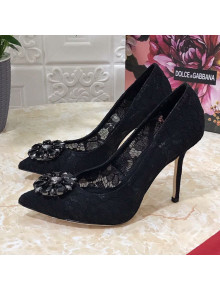 Dolce&Gabbana DG Lace Crystal High- Heel Pumps Black 2021