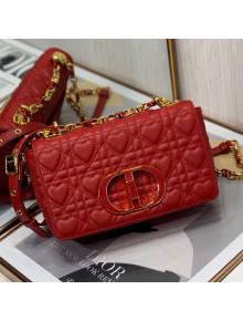 Dior Small Dioramour Caro Bag in Bright Red Cannage Calfskin with Heart Motif 2021