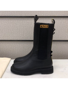 Fendi Calfskin Knit  Short Boots with FENDI Embroidered Black/Yellow 2020