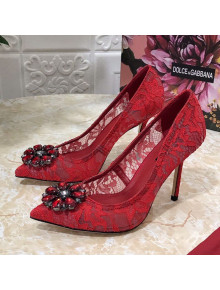 Dolce&Gabbana DG Lace Crystal High- Heel Pumps Red 2021