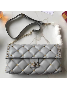 Valentino Candystud Shoulder Bag in Soft Lambskin Leather Grey 2018