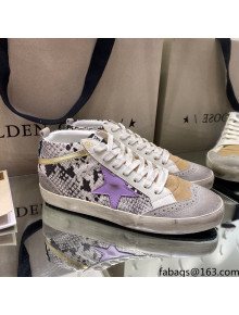 Golden Goose Mid-Star Sneakers in Snake-print Leather and Lavender Star 2021