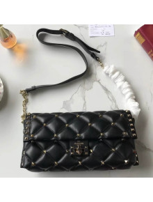 Valentino Candystud Shoulder Bag in Soft Lambskin Leather Black 2018