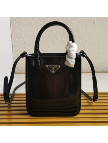 Prada Small Brushed Leather Tote Bag 1BA331 Black 2021 