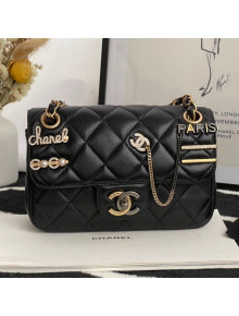 Chanel Lambskin Small Flap Bag with Logo Charm Black 2021