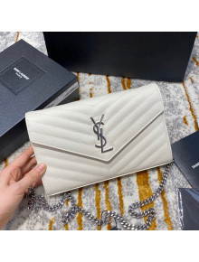 Saint Laurent Monogram Chain Wallet in Grained Leather 377828 White/Silver 2021