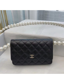 Chanel Quilted Calfskin Wallet on Chain WOC with Pearl Strap Black 2020 TOP  