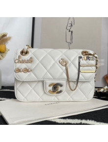 Chanel Lambskin Small Flap Bag with Logo Charm White 2021