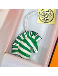 Hermes Geegee Savannah Lambskin Zebra Bag Charm and Key Holder Green/White 2022 03