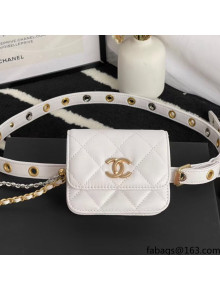 Chanel Quilted Leather Belt Bag With Chain White 2021
