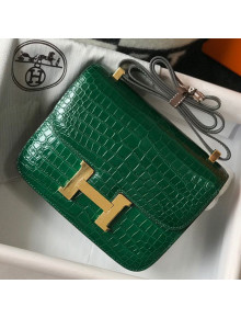 Hermes Constance 18/23cm in Crocodile Embossed Calf Leather Green/Gold 2021 (Half Handmade)