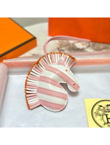 Hermes Geegee Savannah Lambskin Zebra Bag Charm and Key Holder Pink/White/Orange 2022 05