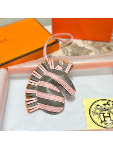 Hermes Geegee Savannah Lambskin Zebra Bag Charm and Key Holder Pink/Grey/Orange 2022 030791