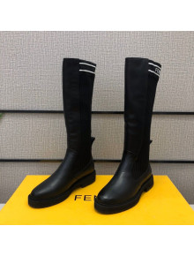 Fendi Calfskin Knit Sock Medium High Boots Black/White 2020