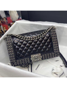 Chanel Wax Leather Medium Boy Flap Bag with Chain Charm A67086 Black 2021