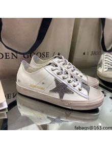Golden Goose V-Star LTD Sneakers in White Leather and Silver Glitter 2021