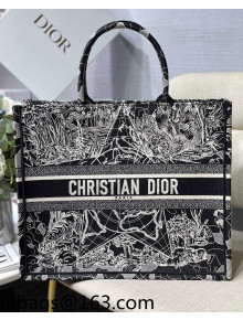 Dior Large Book Tote Bag in Black Around World Embroidery 2021