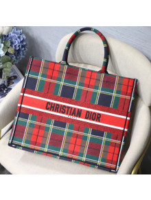 Dior Large Book ToteBag in Check Cotton Canvas Red/Green/Blue 2019