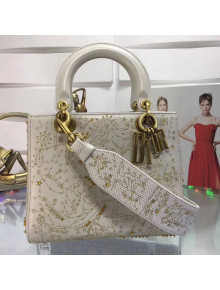 Dior Lady Dior Supple bag Embroidered with Gold Thread White 2018