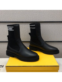 Fendi Soft Calfskin FF Knit Sock Short Boots Black/White 2020