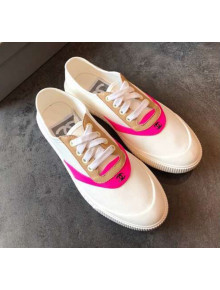 Chanel White Fabric Sneaker with Pink Lambskin Leather Trim 2019