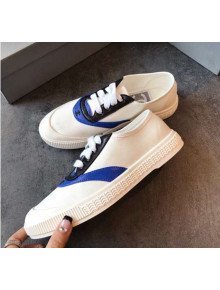 Chanel White Fabric Sneaker with Blue Lambskin Leather Trim 2019