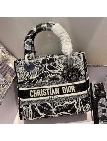 Dior Medium Lady D-Lite Bag in Black Around The World Embroidery 2021