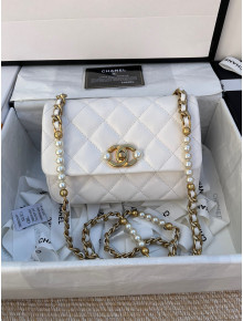 Chanel Calfskin Mini Flap Bag with Imitation Pearls AS3000 White 2021 