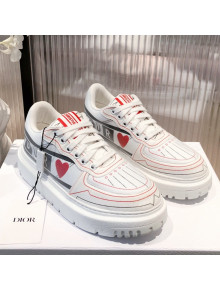 Dior Addict Sneakers in D-Chess Heart Calfskin and Technical Fabric White/Black/Red 2021