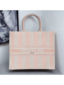 Dior Canvas Stripes Book Tote White/Pink 2019
