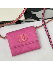 Chanel 19 Denim Flap Coin Purse Wallet with Chain AP1787 Pink 2021