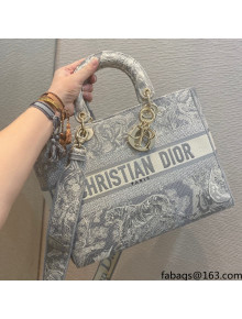 Dior Large LADY D-LITE Bag in Gray Toile de Jouy Reverse Embroidery 2021