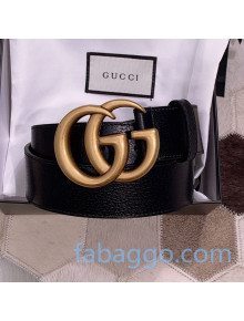 Gucci Grained Calfskin Belt 38mm with GG Buckle Aged Gold 2020