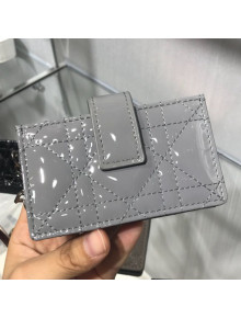 Dior Lady Dior Patent Cannage Calfskin Card Holder Grey 2019