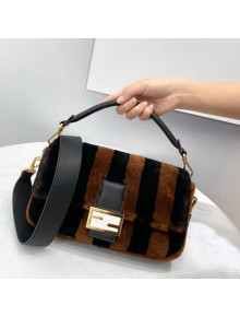 Fendi Medium Baguette Bag in Striped FF Fur Brown/Black 2021