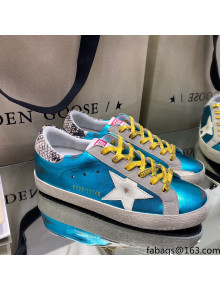 Golden Goose Super-Star Sneakers in Blue Leather with White Star 2021