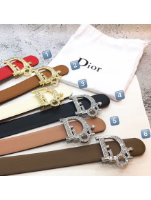 Dior Reversible Leather Belt with Crystal Dior Buckle 30mm 2019