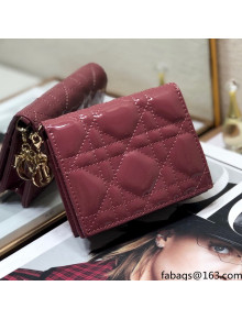 Dior Mini Lady Dior Wallet In Dark Pink Patent Cannage Calfskin 2021