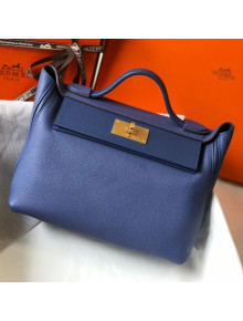 Hermes New Kelly 2424 in Togo Leather Blue/Gold 2018 (Half Handmade) 