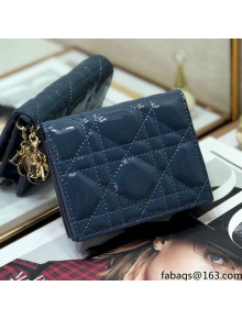 Dior Mini Lady Dior Wallet In Blue Patent Cannage Calfskin 2021