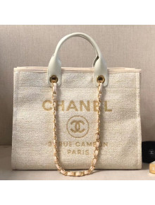 Chanel Toile Large Deauville Denim Canvas Shopping Bag White 2019