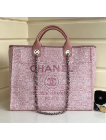 Chanel Toile Large Deauville Denim Canvas Shopping Bag Pink 2019