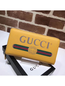 Gucci Logo Leather Zip Around Wallet 496317 Yellow 2017