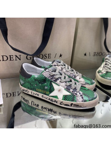 Golden Goose Super-Star Sneakers in Green Snake Pattern Leather with White Star 2021