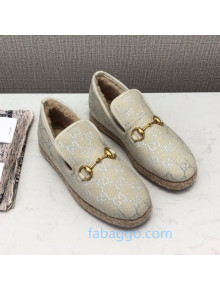 Gucci Silver GG Lamé Wool Flat Loafers ‎575850 White 2020 (For Women and Men)