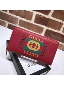Gucci Logo Leather Zip Around Wallet 496317 Red 2017