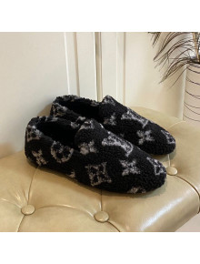 Louis Vuitton Monogram Shearling Wool Flat Loafers Black 2020