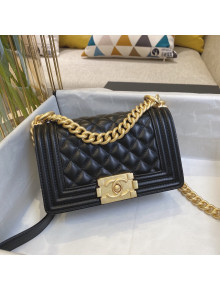 Chanel Quilted Lambskin Leather Small Boy Flap Bag Black/Gold 2021