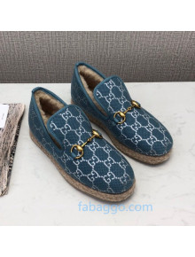 Gucci Silver GG Lamé Wool Flat Loafers ‎575850 Blue 2020 (For Women and Men)